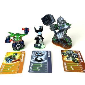 Skylanders Lot of 3 Hex , Boomer and Crusher Figures and Matching Cards